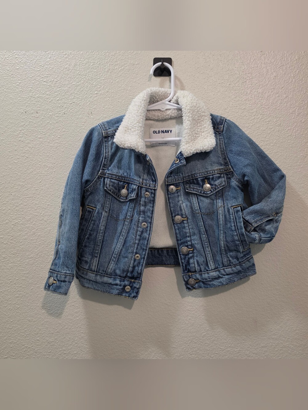 Old Navy Light Blue Denim Jacket with White Sherpa Collar